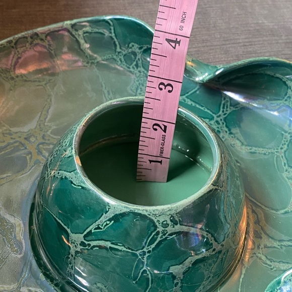 Vtg MCM green luster ceramic chip & dip plate - Picture 7 of 8
